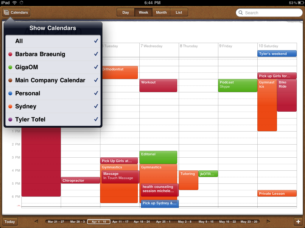 iPad calendar